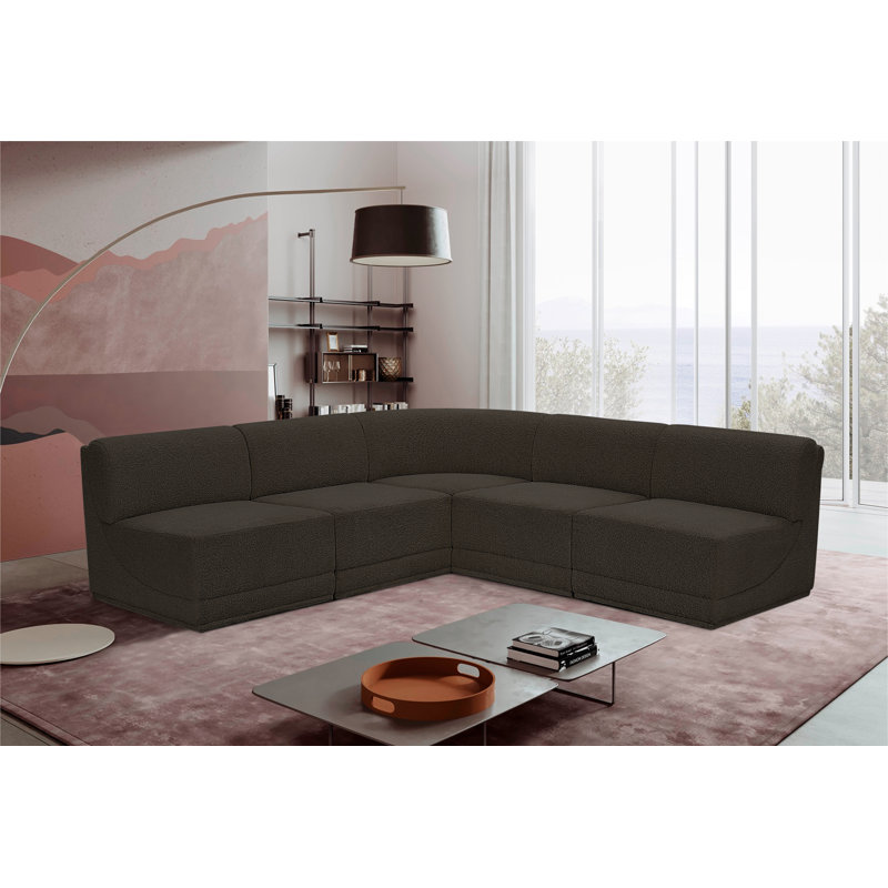 Canapé modulaire rembourré 5 pièces Ollie, Tissu brun bouclé