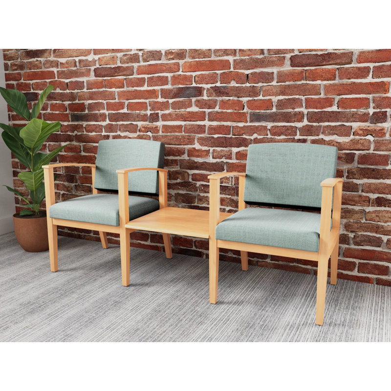 Structure en bois tandem 2 places avec table centrale Amherst, Naturel, Chambray écume de mer