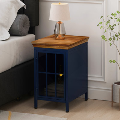 Table de chevet avec armoire de rangement et plateau de table en bois massif Svavar, 2 pièces