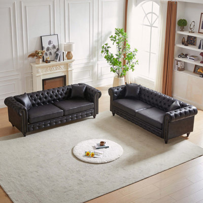 Ensemble de canapé chesterfield classique 3 + 3 places capitonné