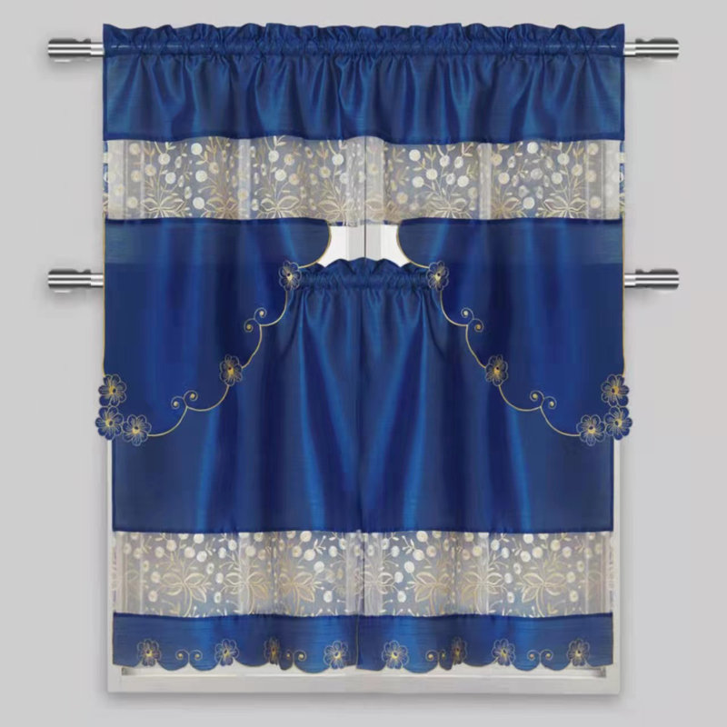 Dazsha Floral Swag Kitchen Curtain, Navy
