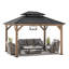 Sunjoy FSC Cedar Wooden Gazebo - 3m x 3.6m, Anthracite with 2-Tier Steel Roof - Outdoor Garden Pavilion for All Seasons
