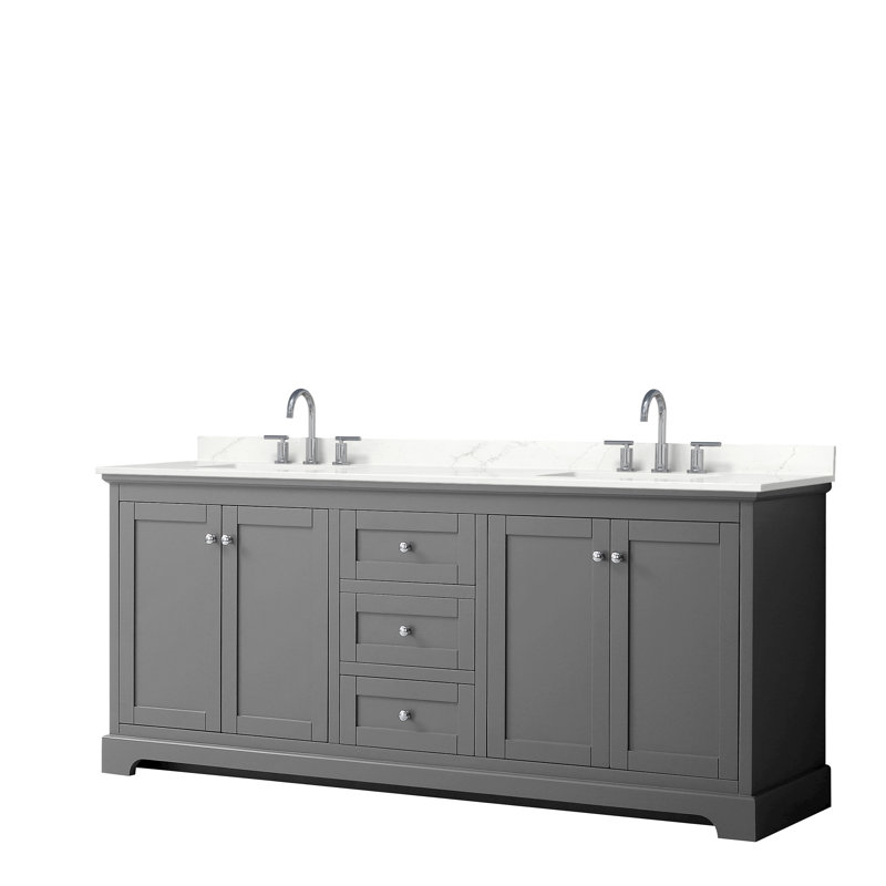Avery 72'' Double Bathroom Vanity with Quartz Top, Dark Gray, Giotto Quartz, Matte Black