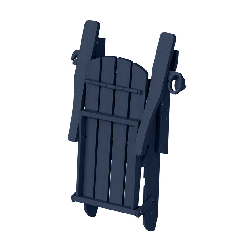 Chaise de foyer d'extérieur pliable en PEHD résistant aux intempéries avec 2 porte-gobelets Adirondack, Bleu marine