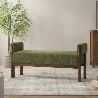 Banc de repose-pieds moderne rembourré 51,8 po, structure en bois massif, chenille verte
