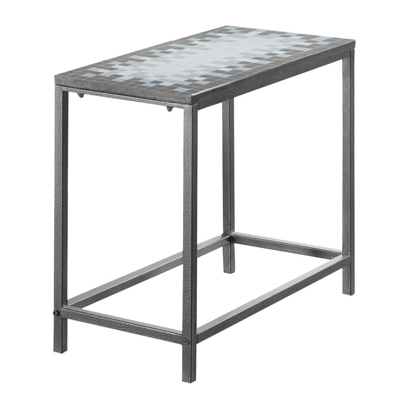 Table d'appoint Quinn, rectangulaire étroite 12 x 24, élégant carreau bleu, métal gris