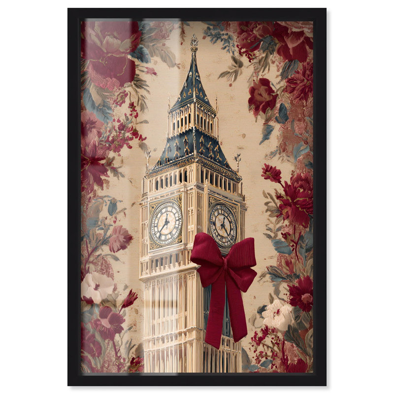 Big Ben Bow et Floral Glam Art Shadowbox par Art Remedy, 55" H x 37" W, Noir