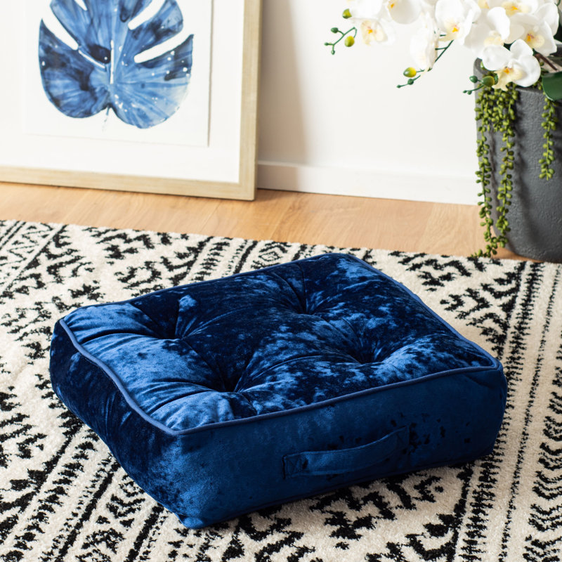 Navy Velvet Tufted Square Floor Pillow with Handle