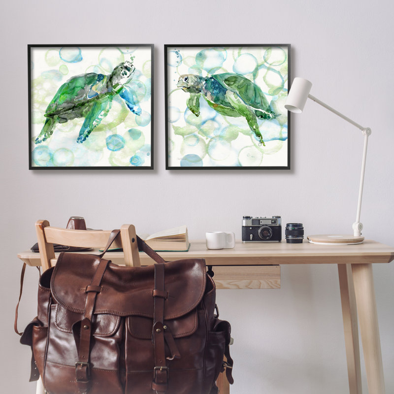 Swimming Sea Turtle Print on Canvas with Black Frame, 24" x 24"