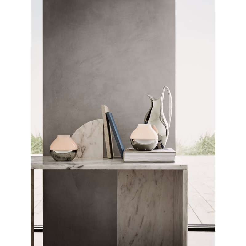 Henning Koppel Stainless Steel and Glass Hurricane, 8.78" H x 9.06" W x 9.06" D