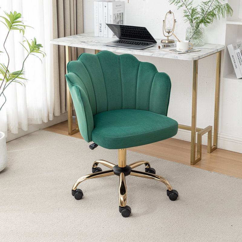 Izdyhaar Velvet Swivel Task Chair with Tufted Back, Green