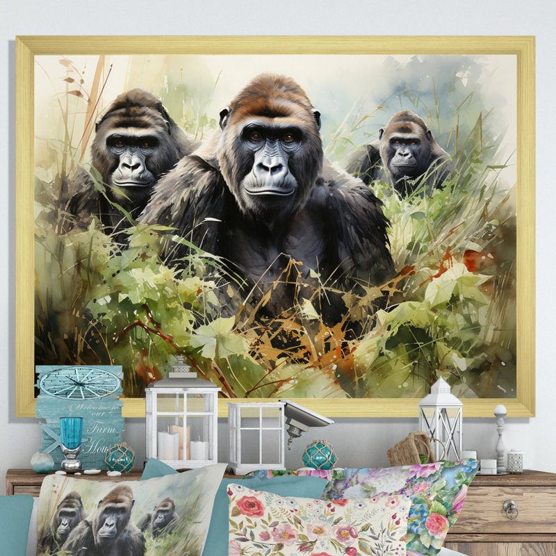 Reproduction d'art mural Bwindi Gorilla In Forest, H 30 po x l 40 po x P 1,5 po, Encadrement doré