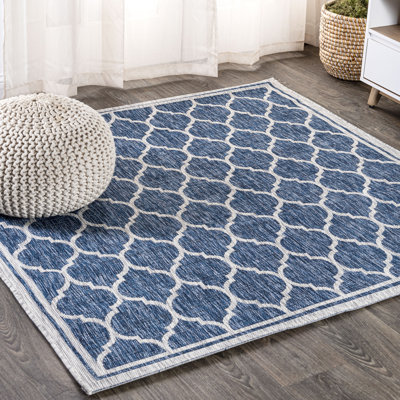 Hague Moroccan Trellis Textured Weave Navy/Gray Indoor/Outdoor Rug