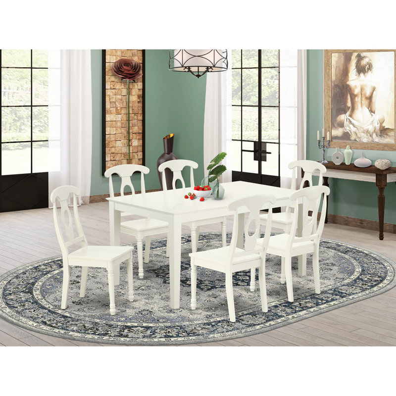 Ensemble de table de salle à manger 7 pièces comprenant une table de cuisine rectangulaire et 6 chaises de salle à manger, 36 x 60 pouces, lin blanc