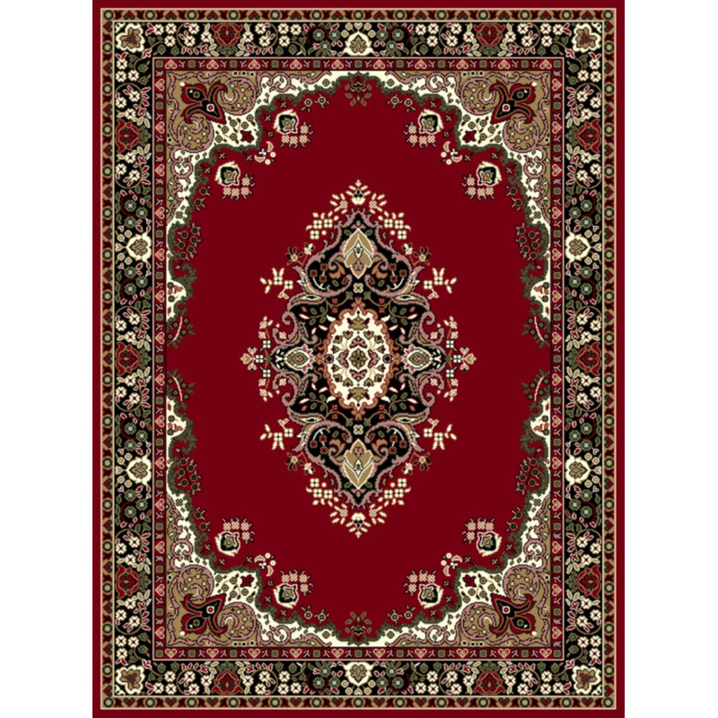 Tapis rouge/brun tissé à la machine Lanett, Rectangle 8 pi x 11 pi