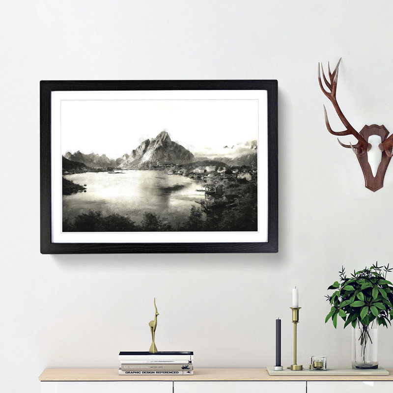 Reine Norway - Framed Print, 33cm H x 45cm W x 2cm D, Black Framed