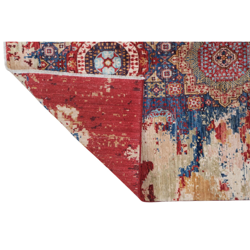 High-Quality Hand-Knotted Red And Blue Area Rug