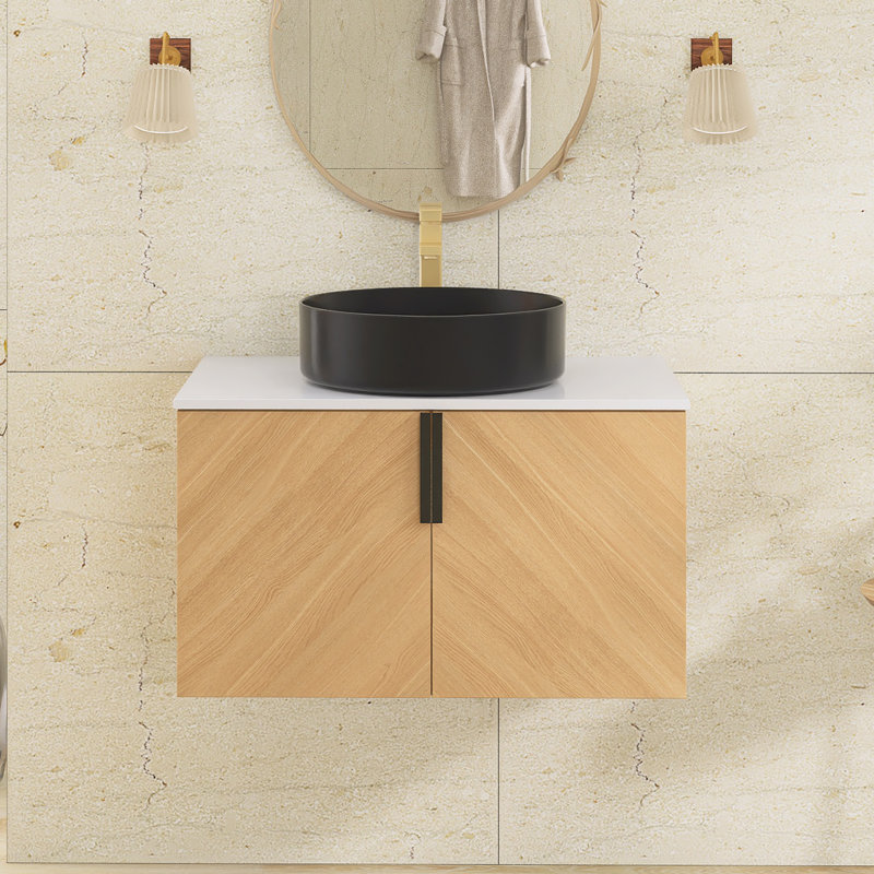 Meuble-lavabo mural simple 29,5 po avec dessus en pierre reconstituée, 29.5"