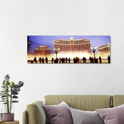 Hotel Lit Up At Night, Bellagio Resort And Casino, The Strip, Las Vegas, Nevada, USA - Wrapped Canvas Panoramic Print