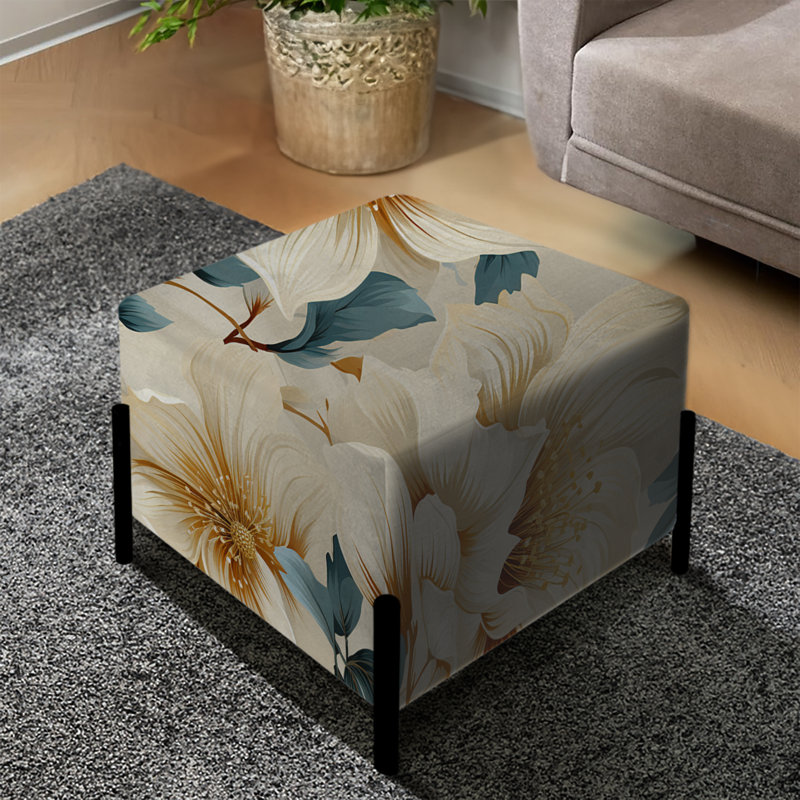 Repose-pieds carré floral beige Sandy