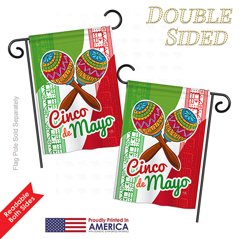 Maracas cinco de mayo et de polyester à 2 côtés 19 po de drapeau de jardin