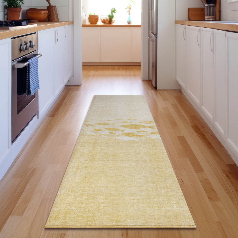 Premium Machine Washable Cerrito Gold Rug, Runner 2'3" x 7'6"