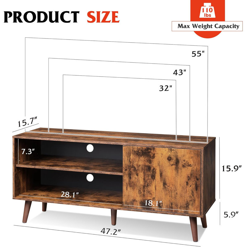 Entertainment Center with Storage Cabinet,Relief Black, Brown