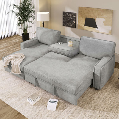 Upholstery Sleeper Sectional Sofa With Storage Space, USB Port, 2 Cup Holders On Back Cushions