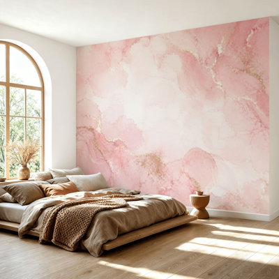 Wall Mural Peel and Stick Wallpaper Blush pink watercolor fluid painting design Dusty rose golden marble Self-Adhesive Removable Contact Paper Wall Decor for Living Room Bedroom 69"H x 96"W