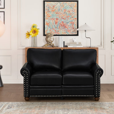 Cuir d'unité centrale noir avec coussins de dossier rembourrés et artificiels pour le salon, structure en bois et métal, sièges confortables, capacité de 600 lb, assemblage facile, décoration des ongles, option de rangement disponible