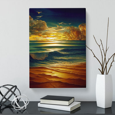 Seascape Ocean Stained Glass - Wrapped Canvas