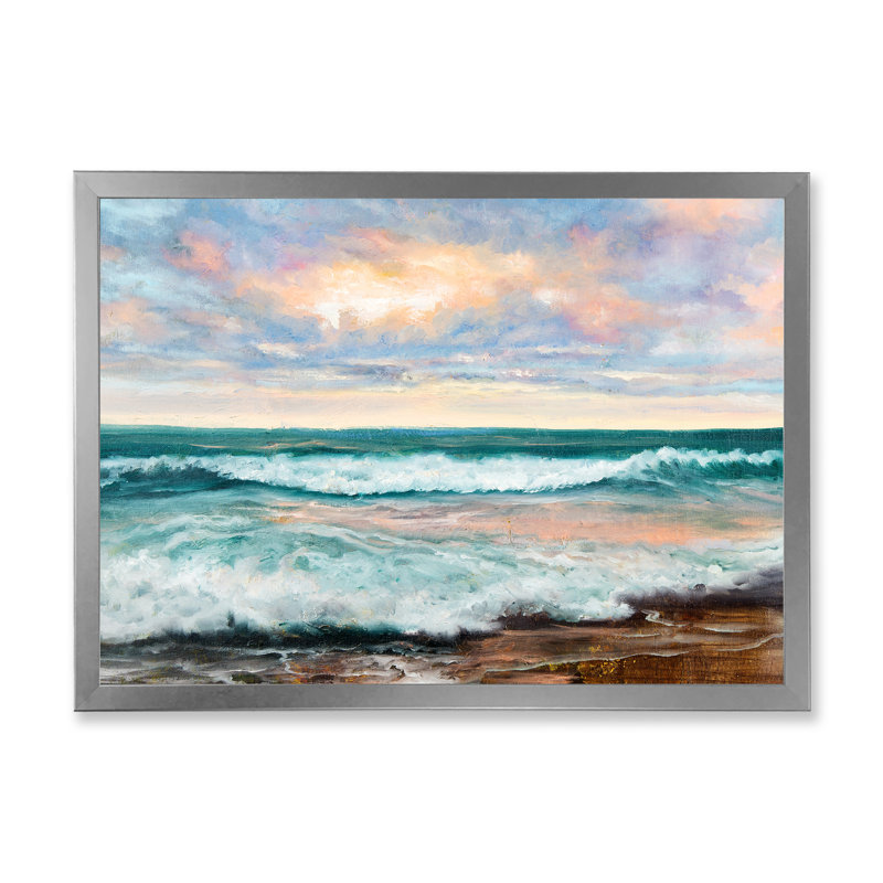 Wild Blue Ocean Waves VII - reproduction d'art sur toile, Cadre photo argenté, H 12 po x l 20 po x P 1 po