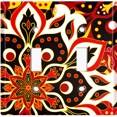 Plaque murale à interrupteur à bascule orange et jaune brun clair avec fleurs Mandala