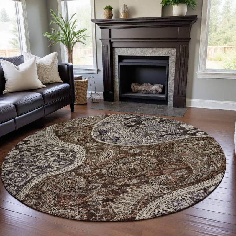 Premium Machine Washable Jamestown AMF1078 Swirl Rug, Round 8'
