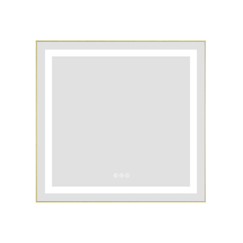 Miroir de salle de bain moderne à DEL de 30 po avec façade et rétroéclairage, H 28 po x l 30 po, Or brossé