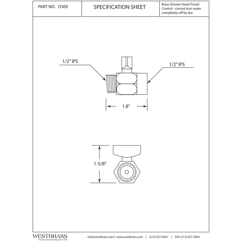 1/2 inch Volume Control Valve for Shower Arm