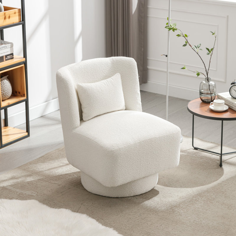 Ollia Upholstered Swivel Slipper Chair, Ivory 100% Polyester