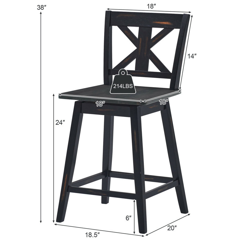 Luvine Swivel Solid Wood Counter Stool, Counter Stool (24” Seat Height), Black