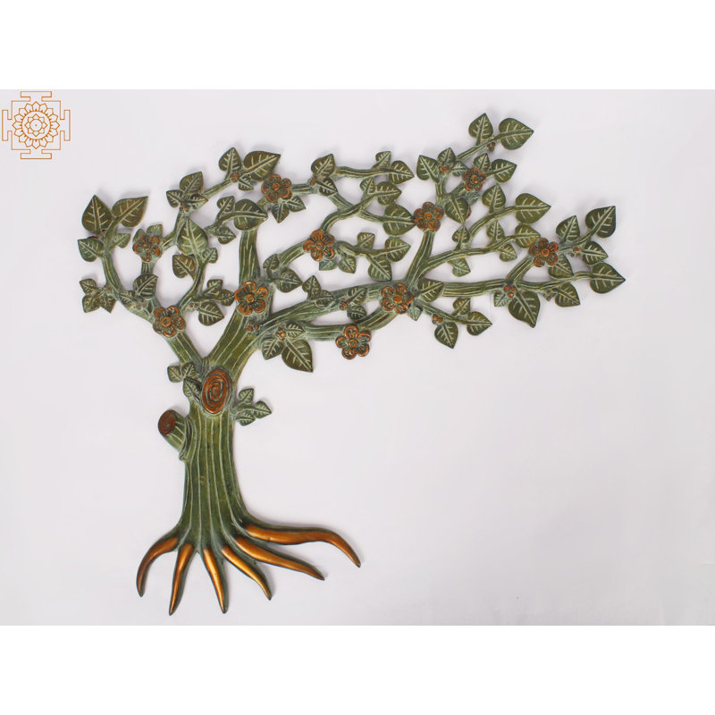22 Inch Brass Tree of Life Wall Décor Green Patina and Gold Finish