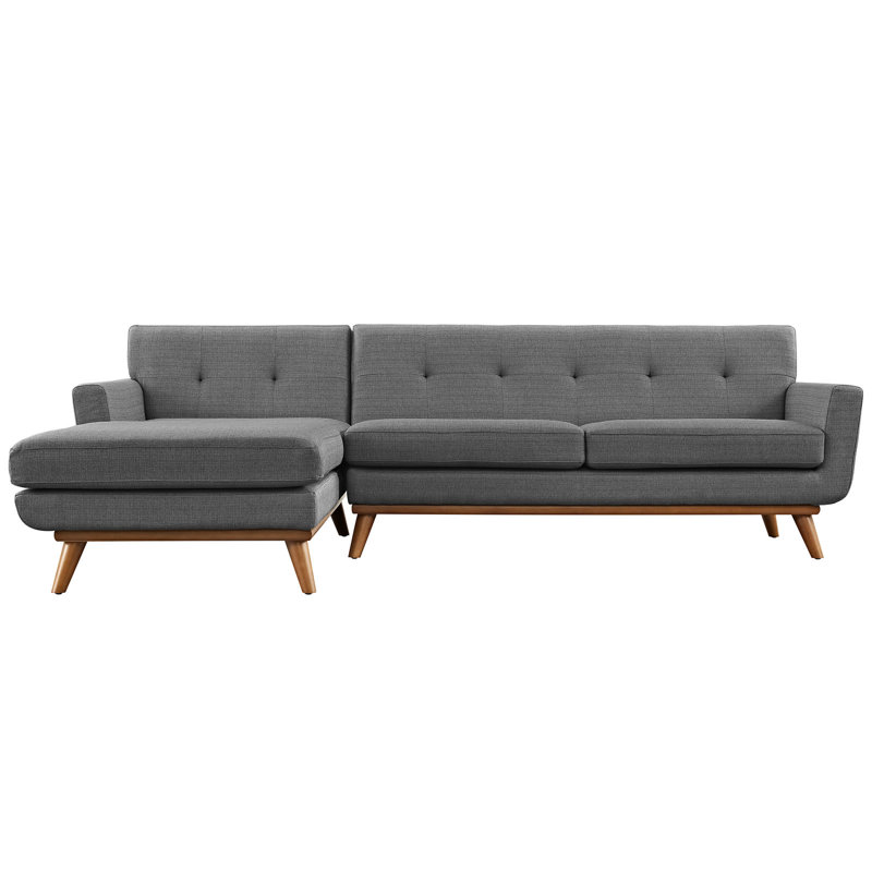 Engage Mid Century Modern Tufted Sectional, Gray Polyester Blend, Left Hand Facing