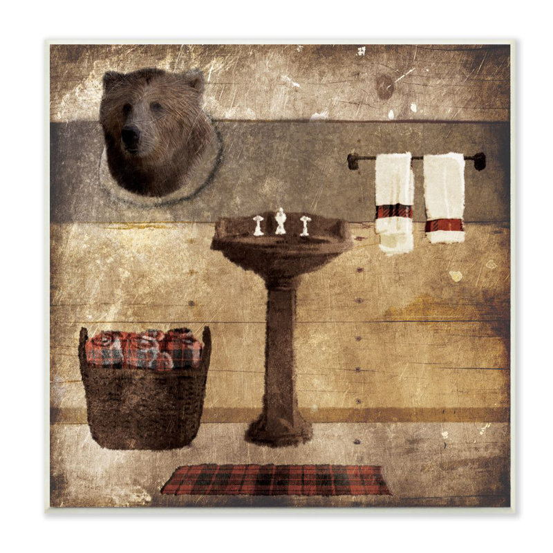 «Cabin Bathroom Country», reproduction, H 12 po x l 12 po x P 0,5 po, Plaque murale