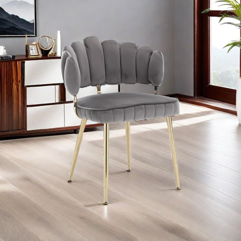 Chaise d'appoint, chaise simple de loisirs avec pieds dorés, Velours gris