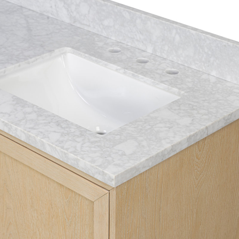 Millie Double Vanity-Satin Drifted Black Veneer, Satin Bleached Oak Veener