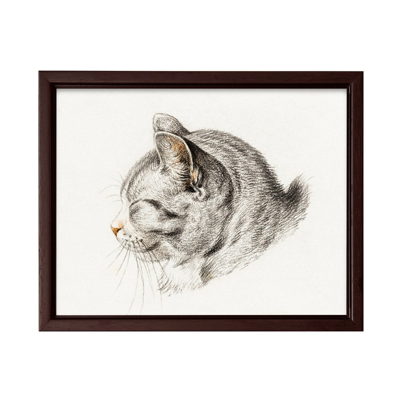 Esquisse d'un chat, Canevas, H 08 po x l 10 po, Encadrement brun