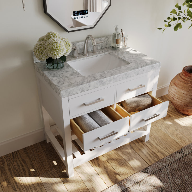 Ensemble de meuble-lavabo simple 36 po Carrie, Blanc | Nickel brossé