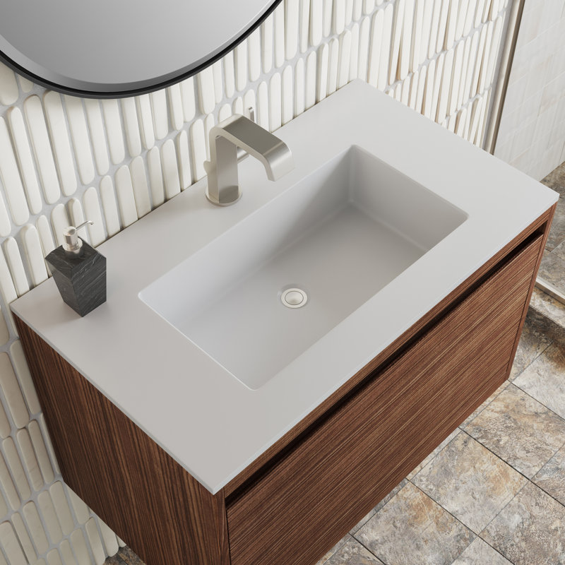 Mantova 31.5'' W Single Vanity, Charcoal Black, Mid Century Walnut, 31.5'' W