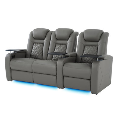 Leather Home Theater Seating Dual Power Movie Theater Chairs Theater Recliner Sofa With 7-color Led