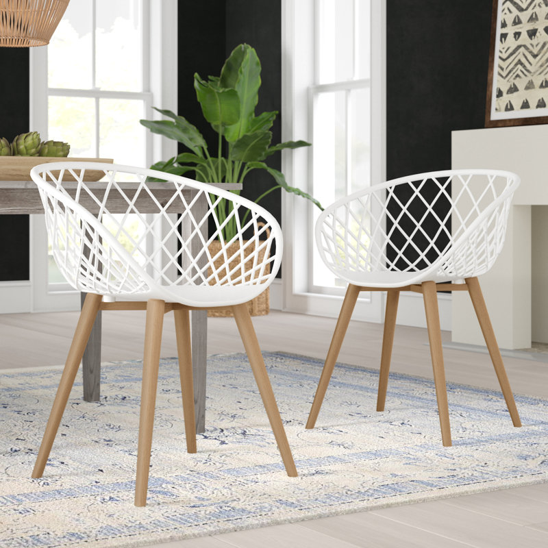Caraballo Crippen Indoor and Outdoor with Sturdy Steel Legs and Ergonomic Contoured Seat, 2, White, Light Brown