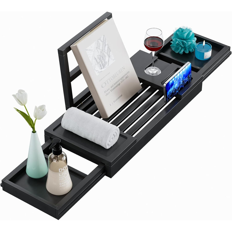 Tablette de douche autoportante en bambou Obehi, Noir
