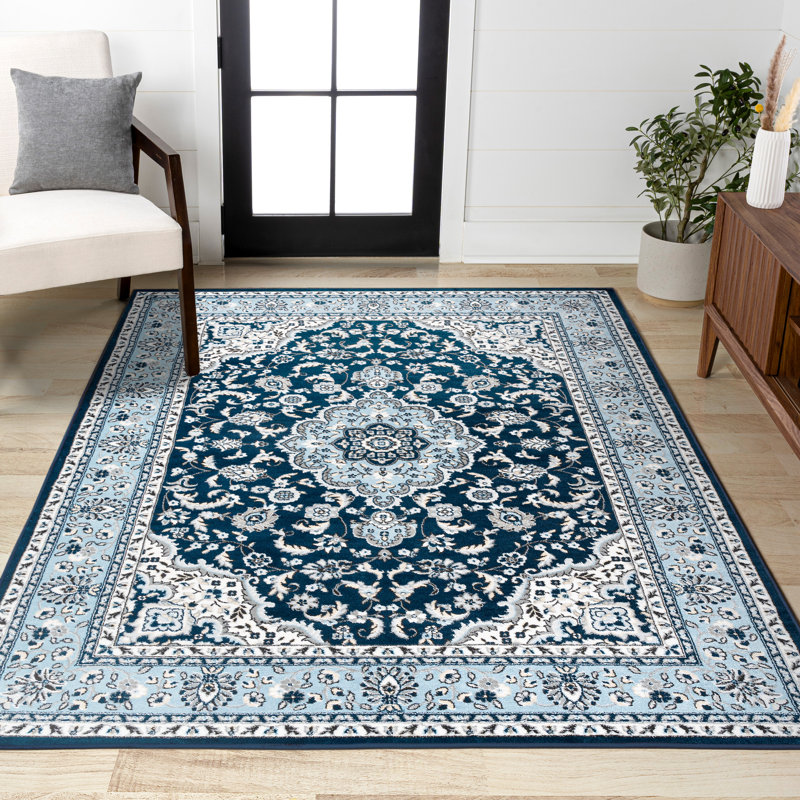 Arignote Modern Persian Floral Navy/Blue Rug, Rectangle 3' x 5'